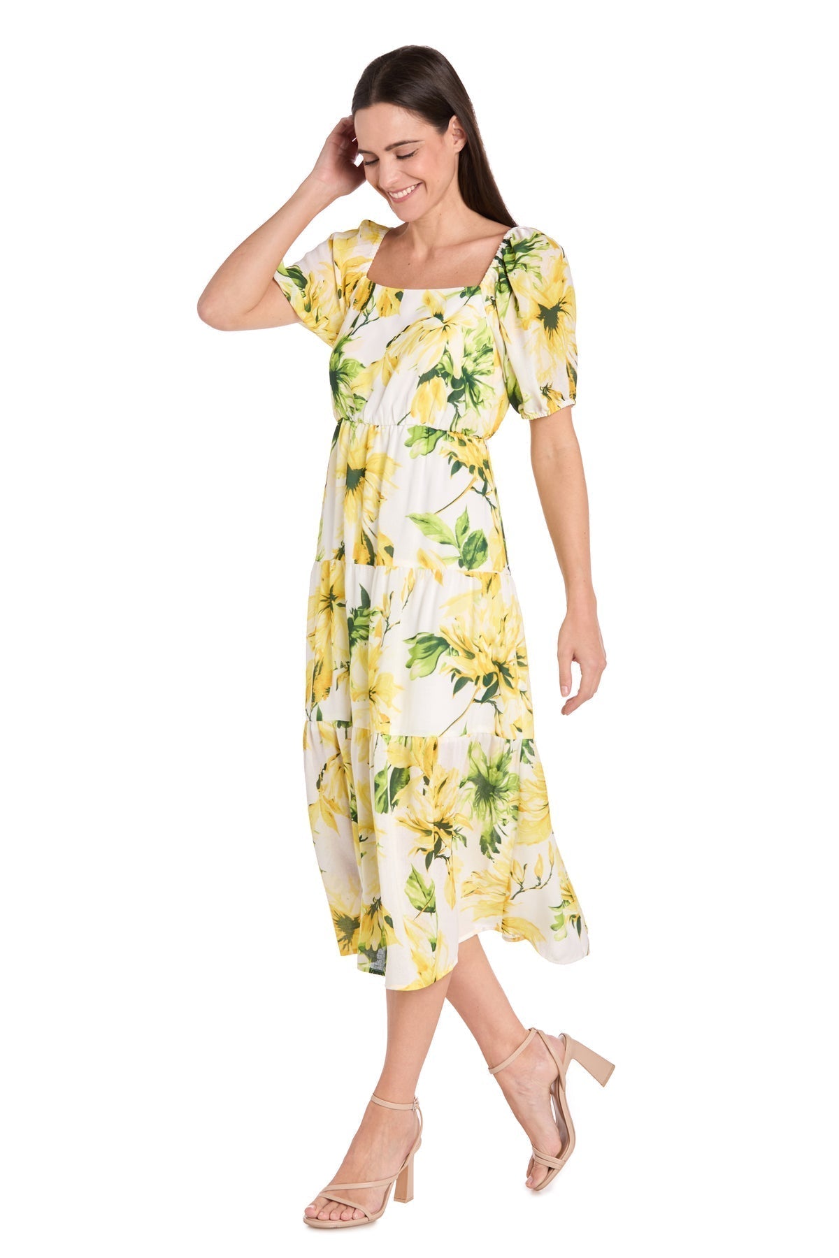 Printed Midi Length Dress A Line Cocktail R&M Richards 6672
