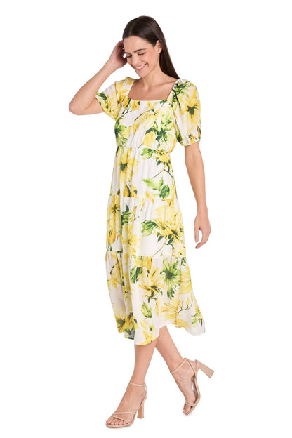 Printed Midi Length Dress A Line Cocktail R&M Richards 6672