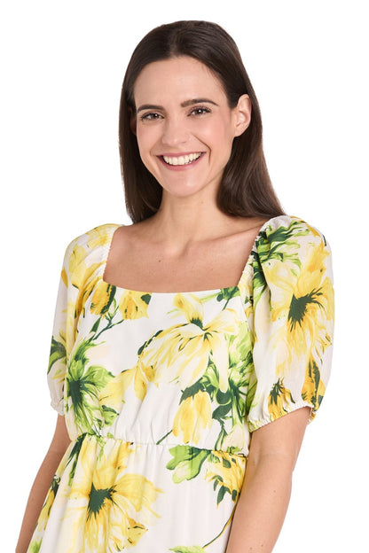 Printed Midi Length Dress A Line Cocktail R&M Richards 6672
