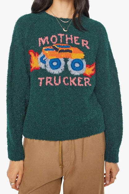 Trucker Alpaca Blend Graphic Crewneck Sweater