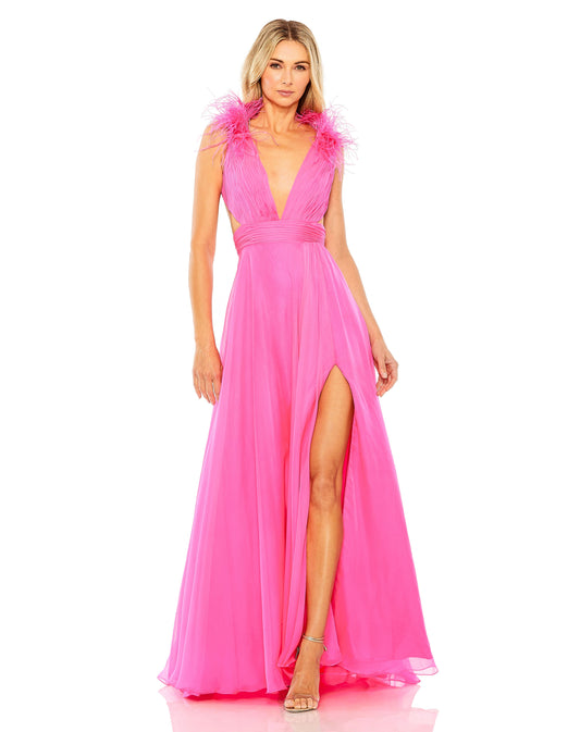 Long A Line Formal Feathered Slit Prom Dress A Line Feathered Slit Prom Mac Duggal 68680