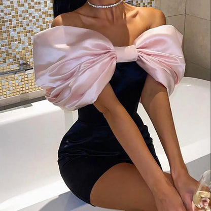 Charlotte - Glamorous Satin Dress with Bow Detail