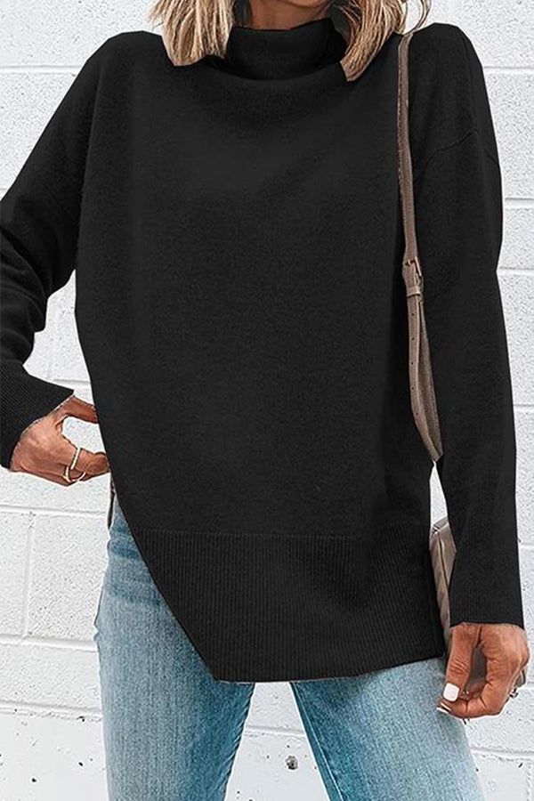 Turtleneck Drop Shoulder Long Sleeve Top