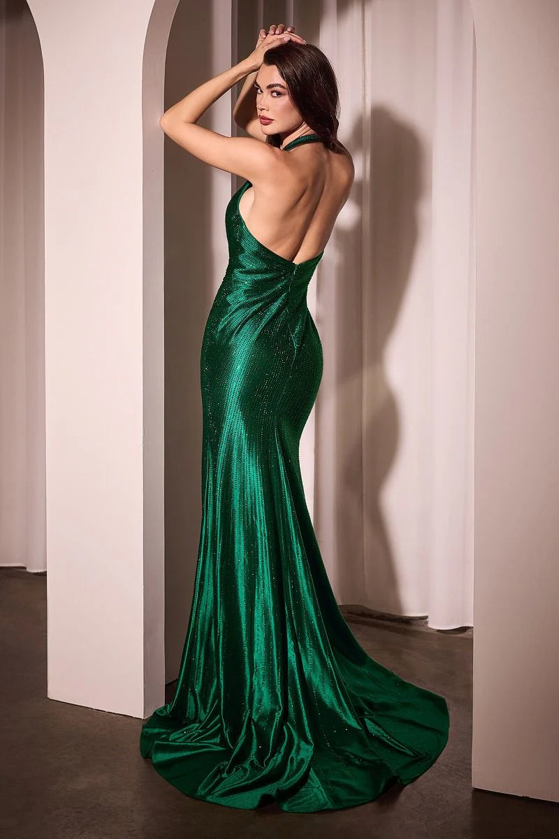 CHANELLE GOWN - HOT STONE HALTER EVENING GOWN