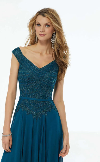 MGNY Madeline Gardner New York 72134 Beaded Long Formal A Line Evening Dress