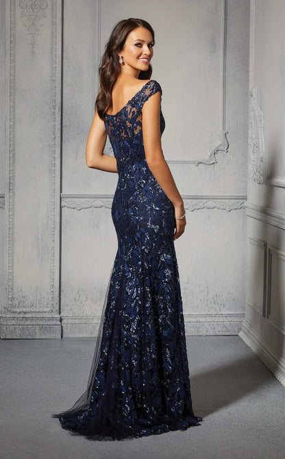 MGNY Madeline Gardner New York 72410 Long Formal Floral Sequin Evening Dress