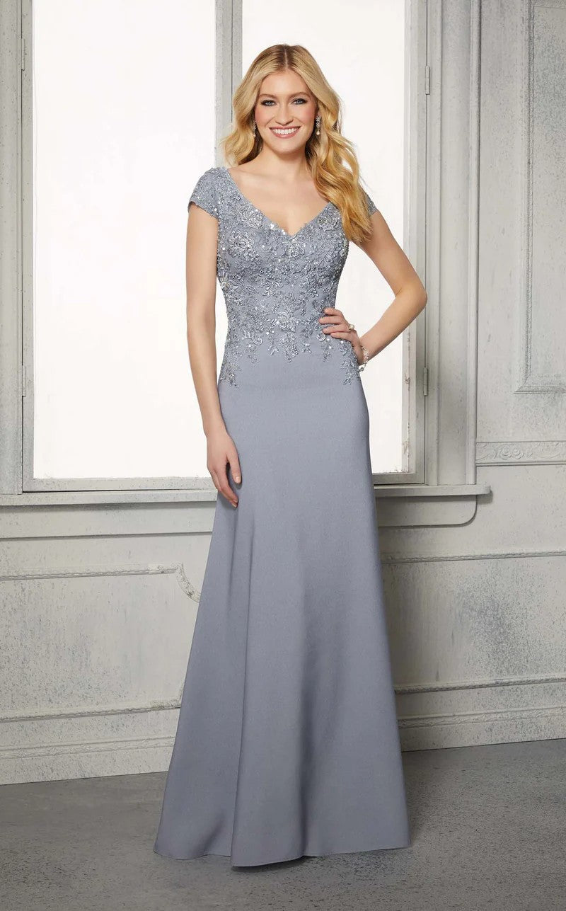 MGNY Madeline Gardner New York 72421 Long Formal A Line Beaded Lace Evening Dress
