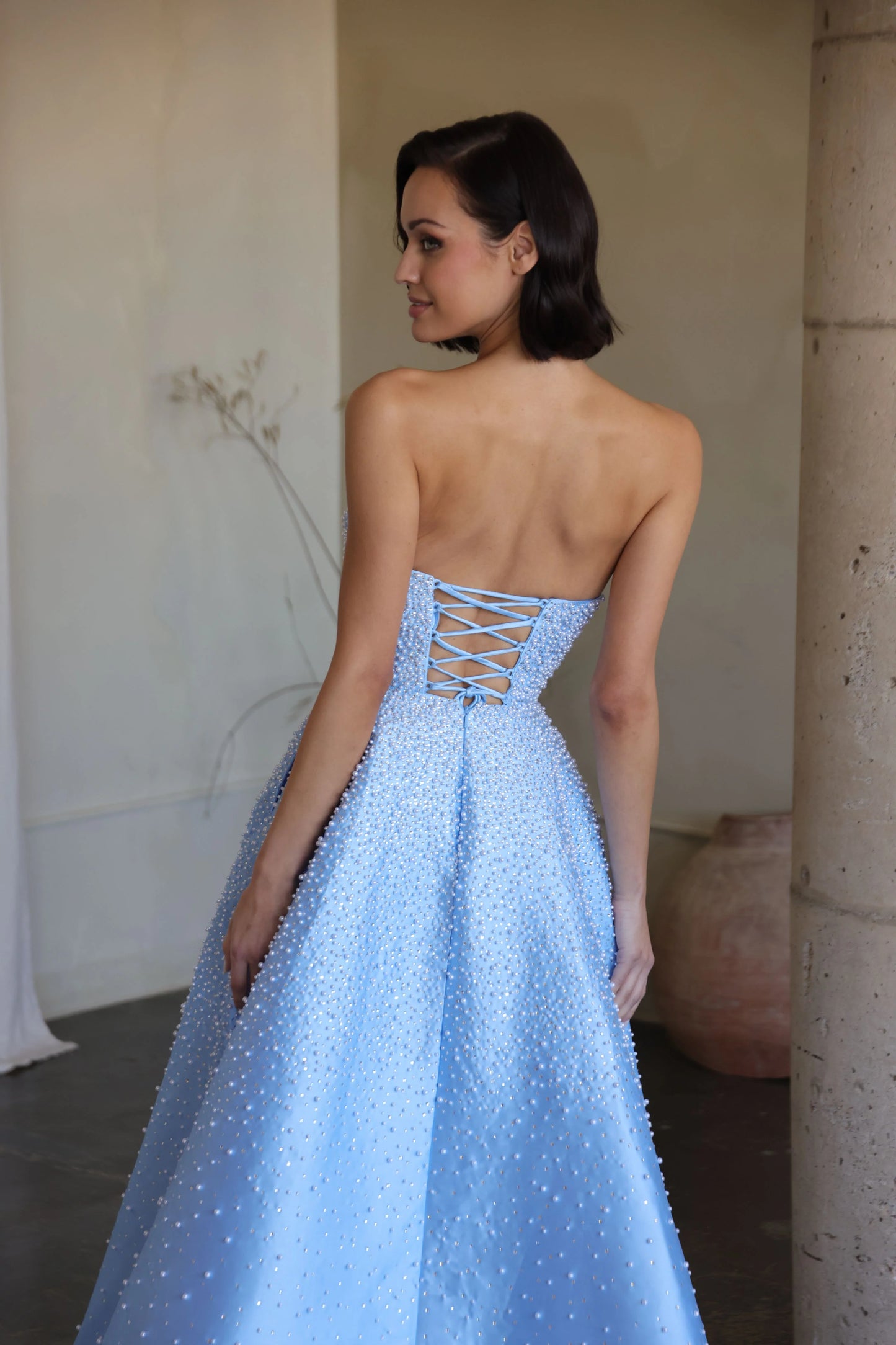 42500 - Ava Presley - Strapless A-line Pearl Embellished Dress