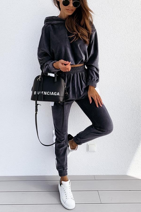 Sunday Chic Velvet Hoodies Top &Joggers Set