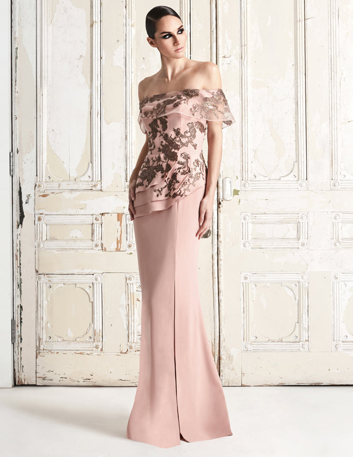 Alexander by Daymor 773 Long Formal Tiered Peplum Evening Dress