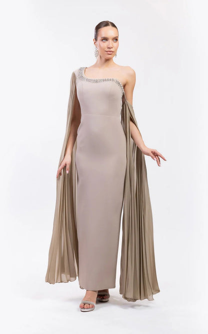 Odrella 7837 Long Formal Fitted Cape Evening Prom Dress