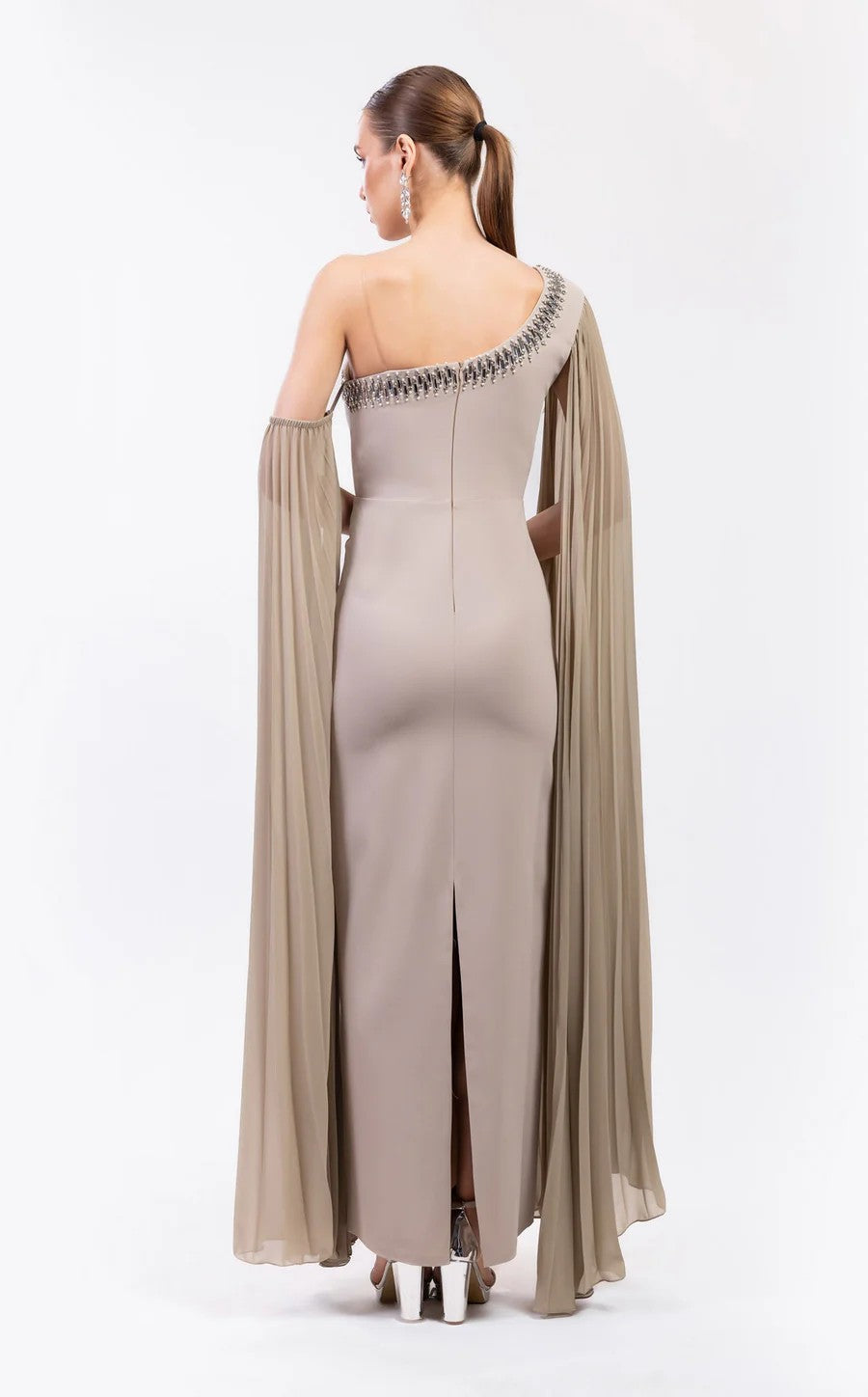 Odrella 7837 Long Formal Fitted Cape Evening Prom Dress