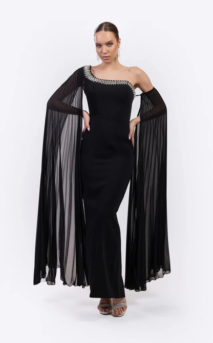 Odrella 7837 Long Formal Fitted Cape Evening Prom Dress