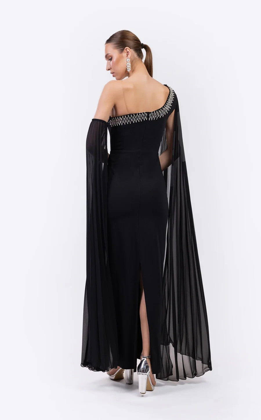 Odrella 7837 Long Formal Fitted Cape Evening Prom Dress