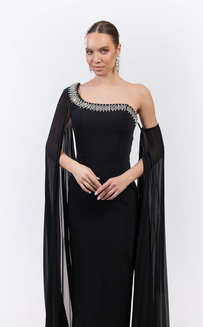 Odrella 7837 Long Formal Fitted Cape Evening Prom Dress