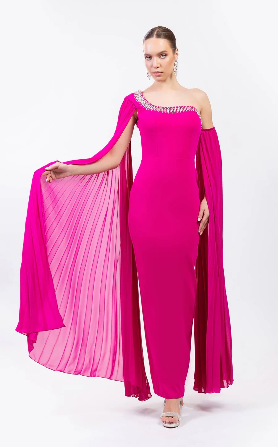 Odrella 7837 Long Formal Fitted Cape Evening Prom Dress