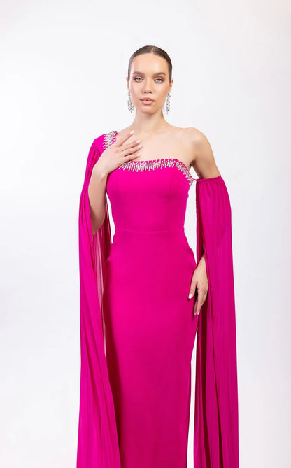 Odrella 7837 Long Formal Fitted Cape Evening Prom Dress
