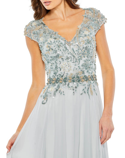 Long Cap Sleeve Chiffon Formal Gown Cap Sleeves Mac Duggal 79365