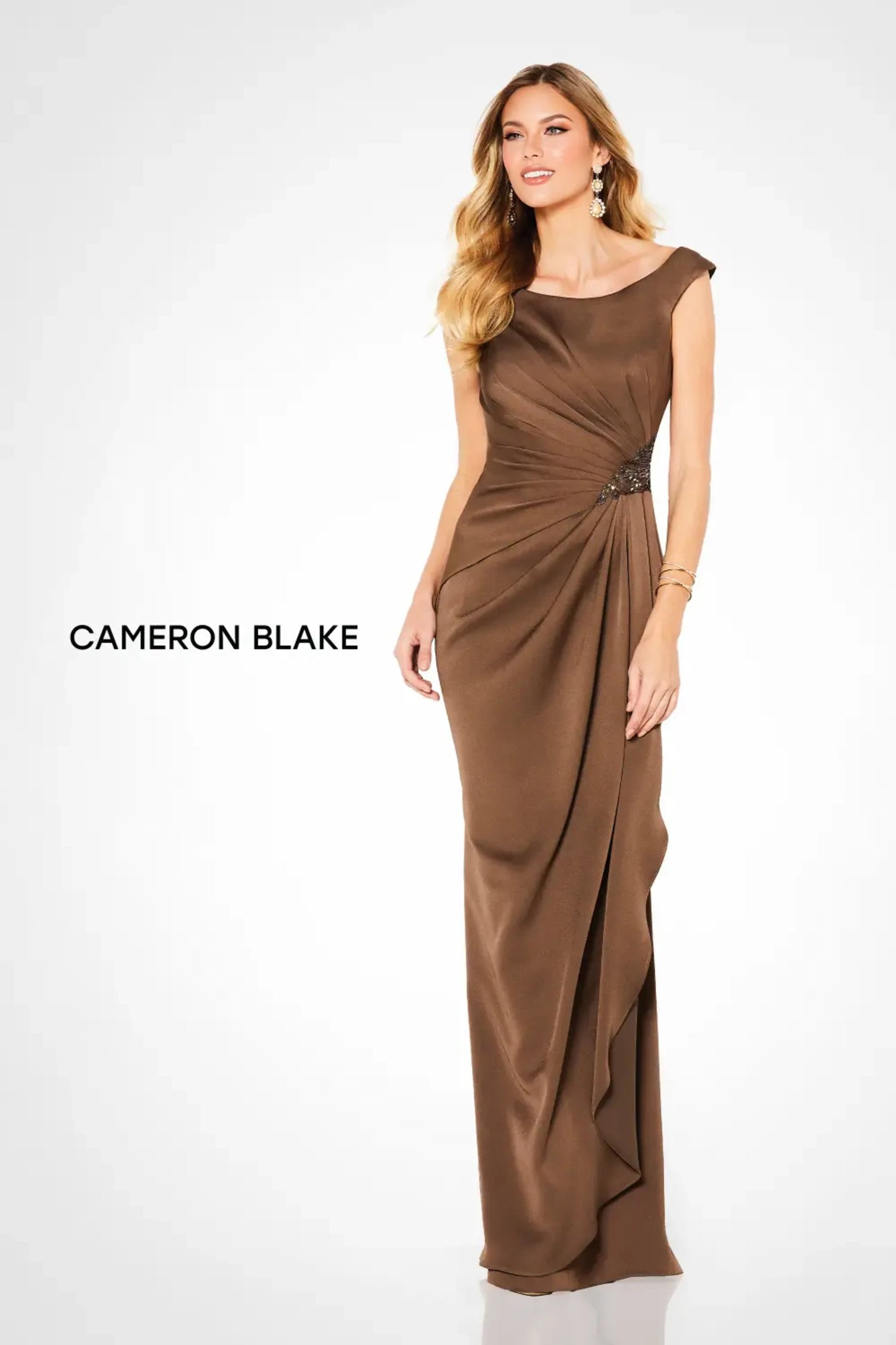 Cameron Blake 219676 Pleated Long Formal Beaded Evening Dress