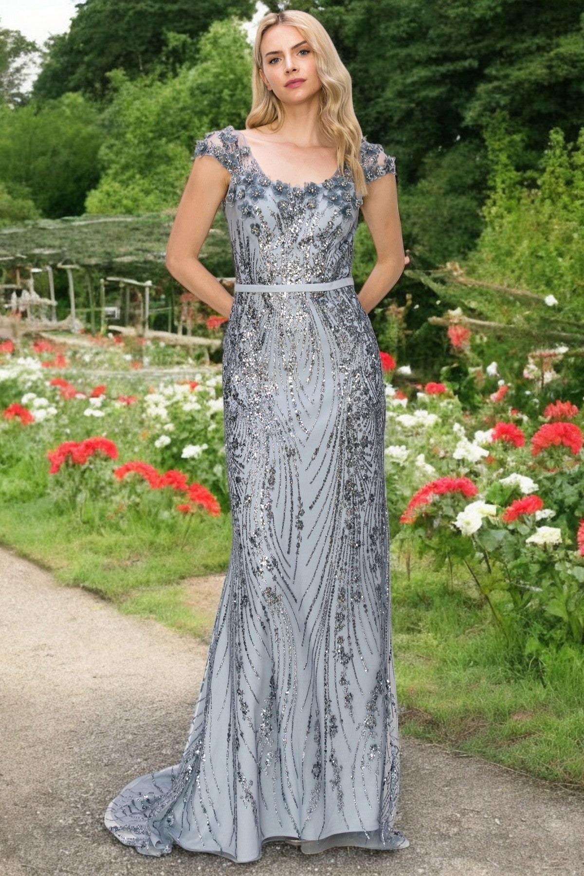 Long Formal Glitter Applique Prom Dress by Cinderella Couture 8057J