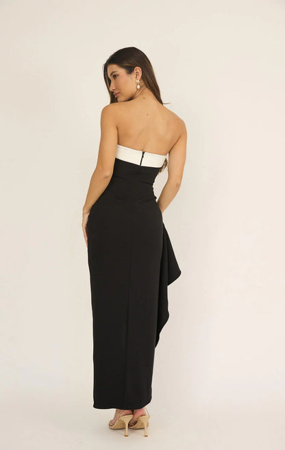 Amanda Black & White Strapless Maxi Dress