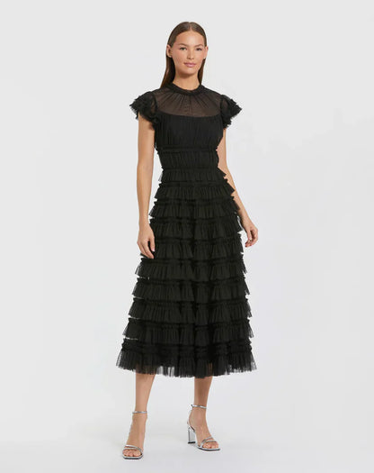 Midi Length Ruffle Dress A Line Cocktail Mac Duggal 8285