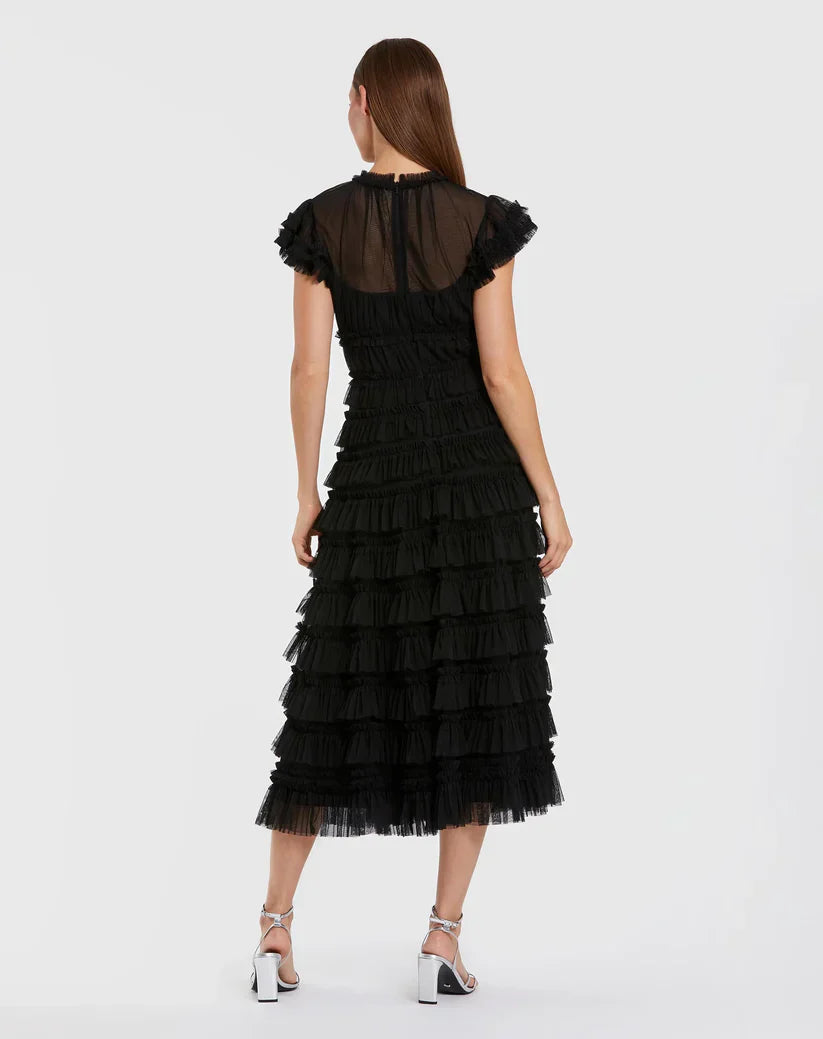 Midi Length Ruffle Dress A Line Cocktail Mac Duggal 8285