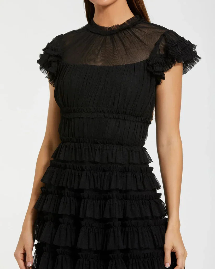 Midi Length Ruffle Dress A Line Cocktail Mac Duggal 8285