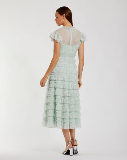 Midi Length Ruffle Dress A Line Cocktail Mac Duggal 8285
