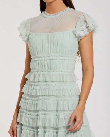 Midi Length Ruffle Dress A Line Cocktail Mac Duggal 8285