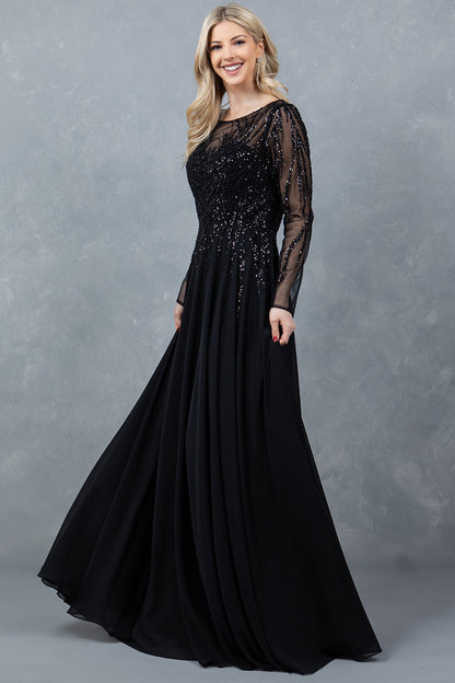 Cinderella Couture 8294M A Line Long Formal Sequin Dress