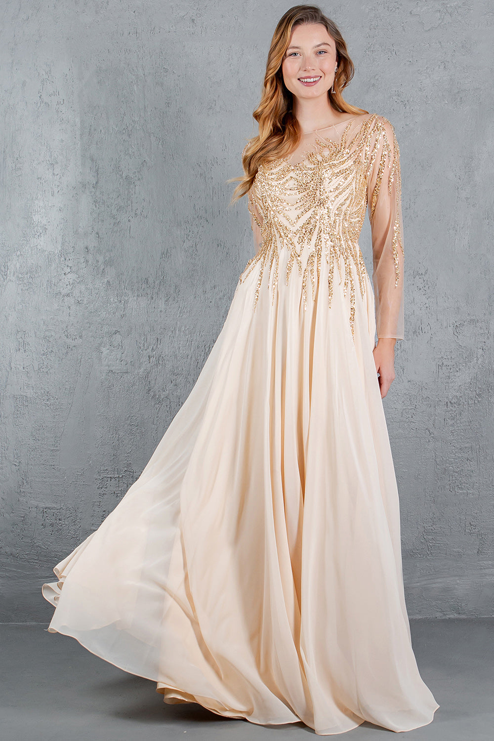 Cinderella Couture 8294M A Line Long Formal Sequin Dress