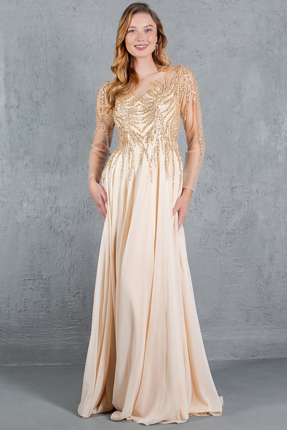 Cinderella Couture 8294M A Line Long Formal Sequin Dress