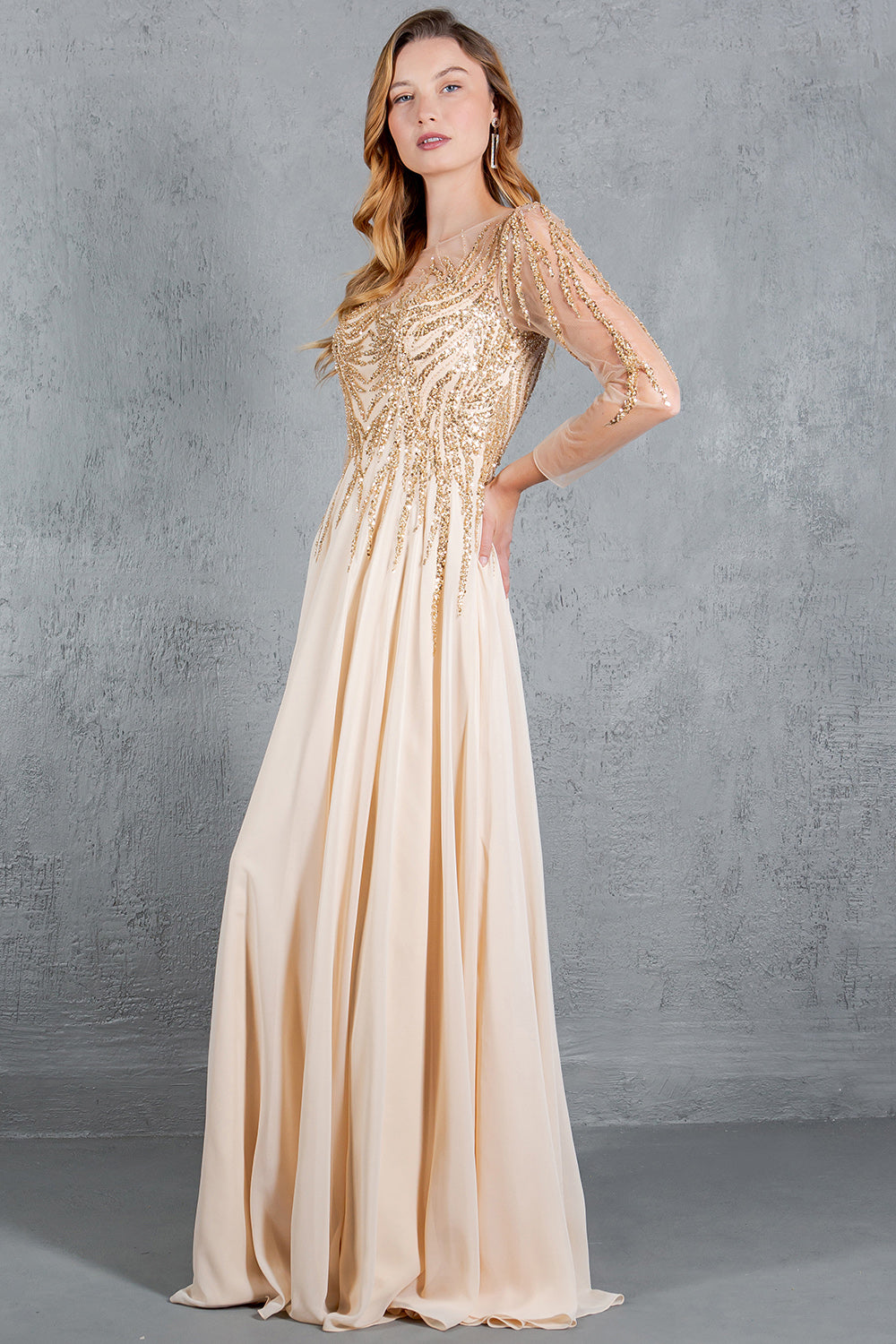 Cinderella Couture 8294M A Line Long Formal Sequin Dress
