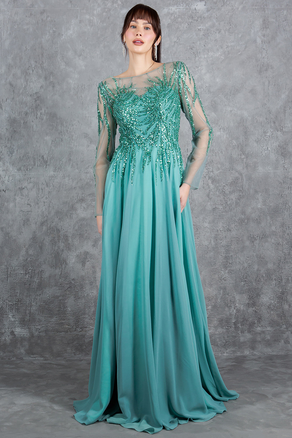 Cinderella Couture 8294M A Line Long Formal Sequin Dress