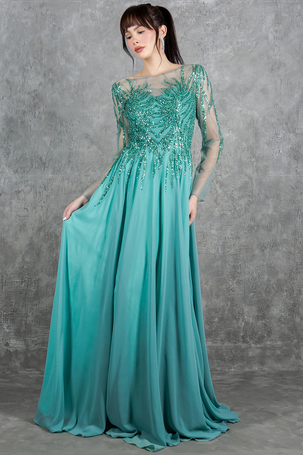 Cinderella Couture 8294M A Line Long Formal Sequin Dress
