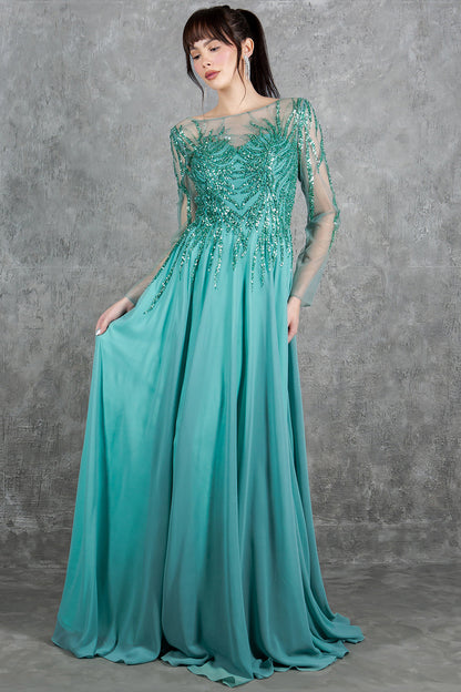 Cinderella Couture 8294M A Line Long Formal Sequin Dress