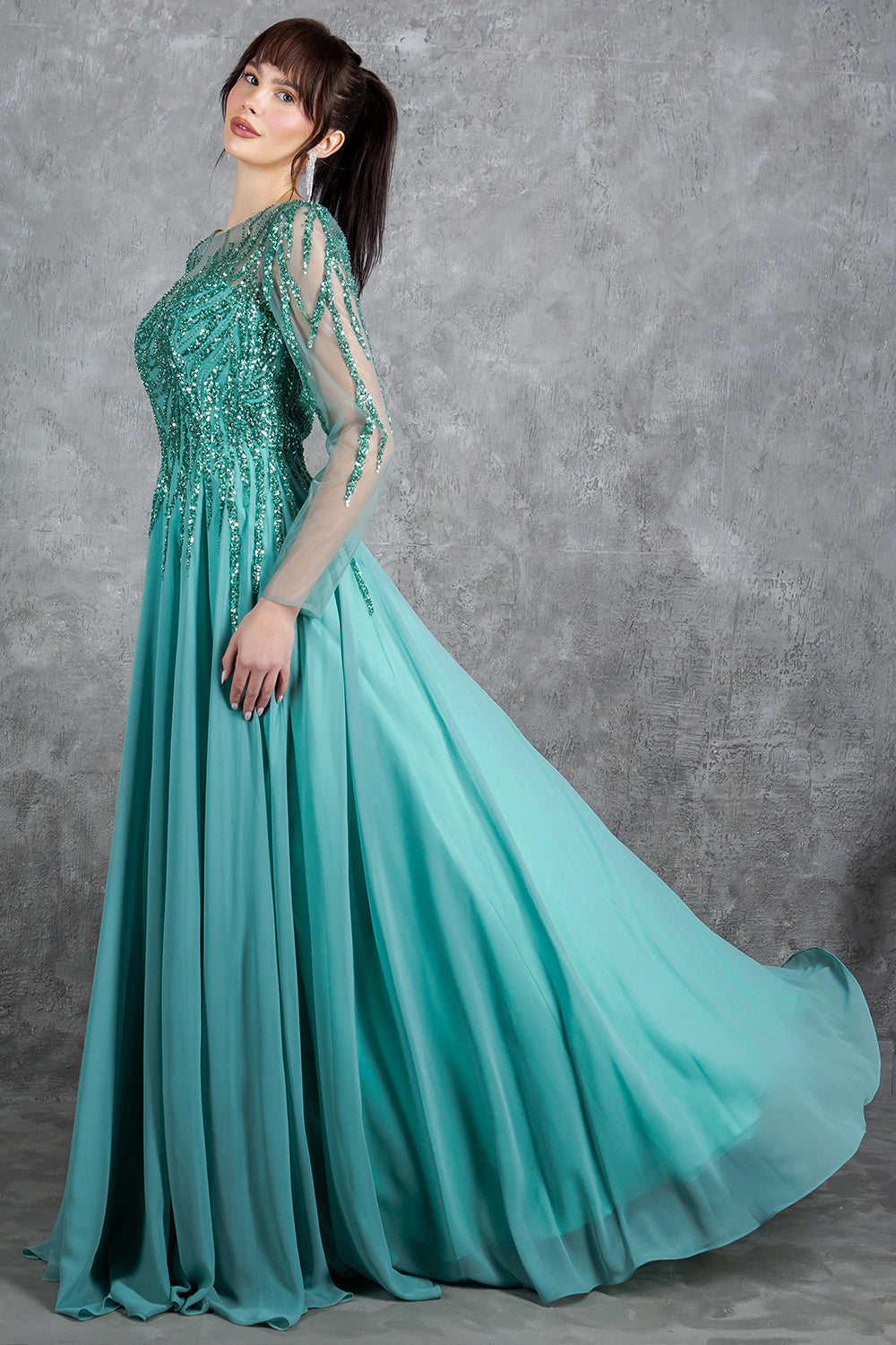 Cinderella Couture 8294M A Line Long Formal Sequin Dress