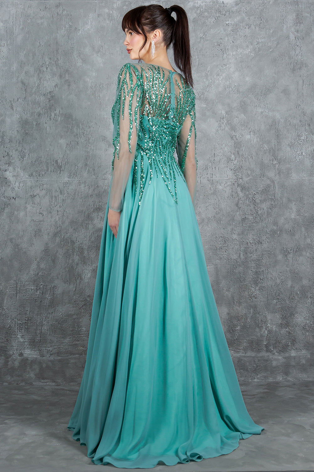 Cinderella Couture 8294M A Line Long Formal Sequin Dress