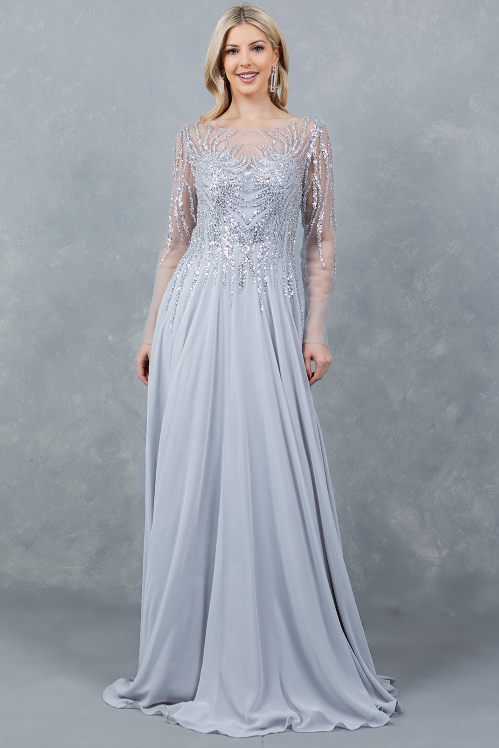 Cinderella Couture 8294M A Line Long Formal Sequin Dress