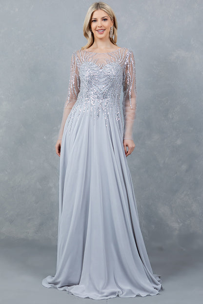 Cinderella Couture 8294M A Line Long Formal Sequin Dress