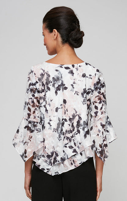Alex Evenings 8375930 Formal Tiered Printed Blouse Top