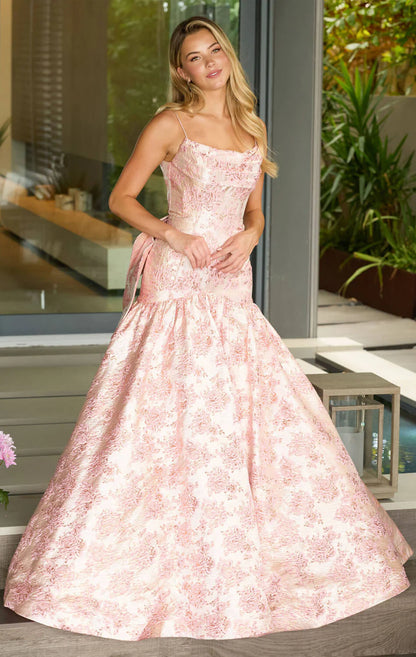 26419 - Ava Presley - Metallic Brocade Gown With Bow