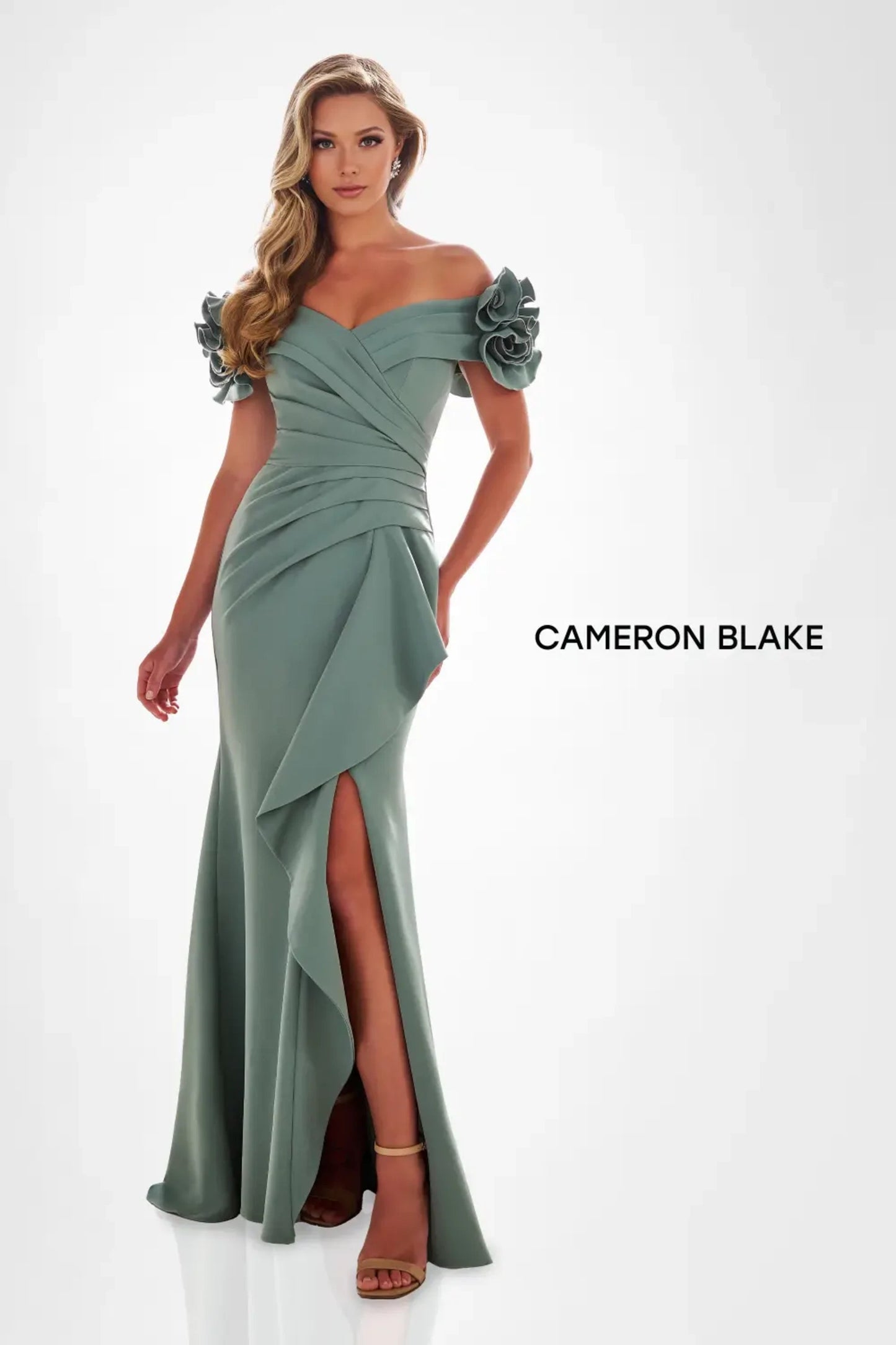 Cameron Blake CB209 Pleated Long Formal Slit Evening Gown