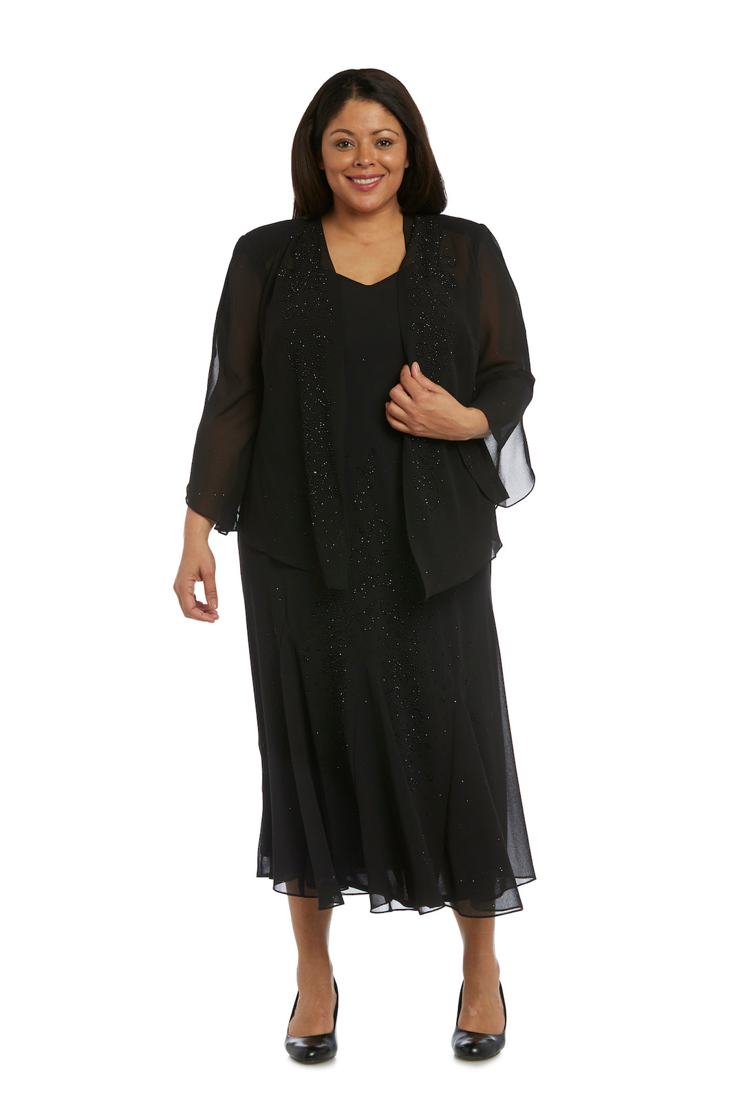 Beaded Plus Size Dress Formal Midi Jacket R&M Richards 358260