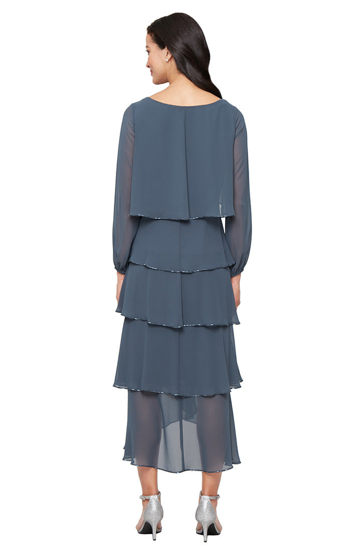 SL Fashions 9170731 Tea Length Layered Short Cocktail Dress