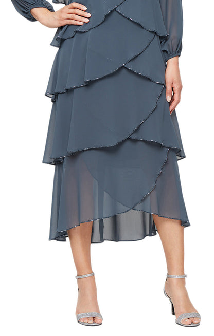 SL Fashions 9170731 Tea Length Layered Short Cocktail Dress