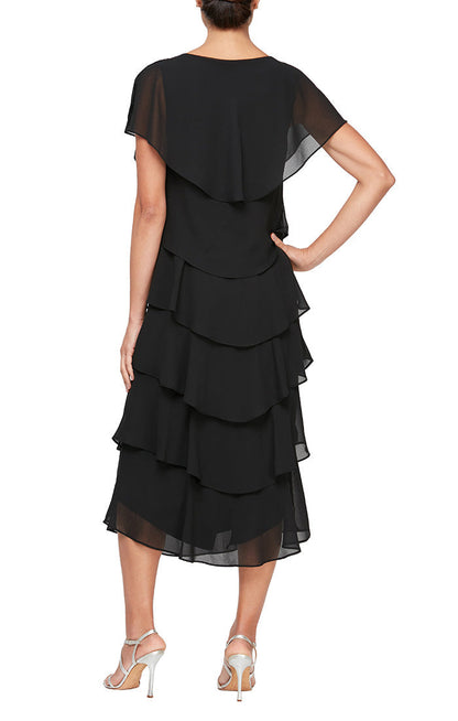 SL Fashions 9178111Mother of the Bride Caplet Tea Length Dress