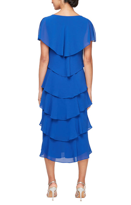 SL Fashions 9178111Mother of the Bride Caplet Tea Length Dress