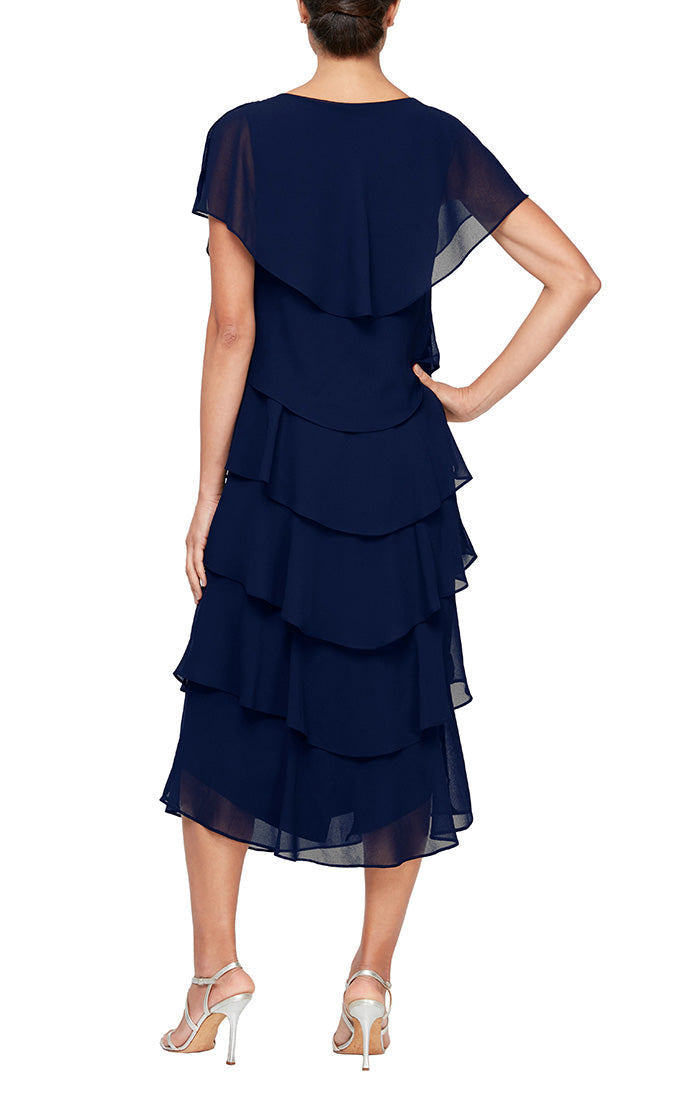 SL Fashions 9178111Mother of the Bride Caplet Tea Length Dress